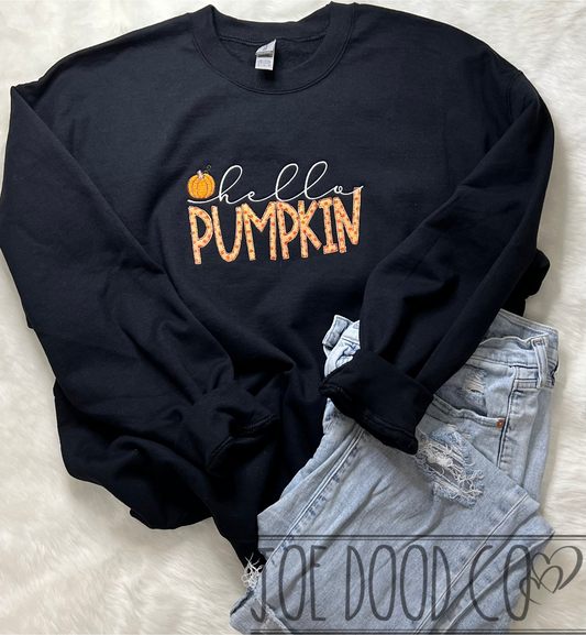 Hello Pumpkin Applique & Embroidered Crewneck