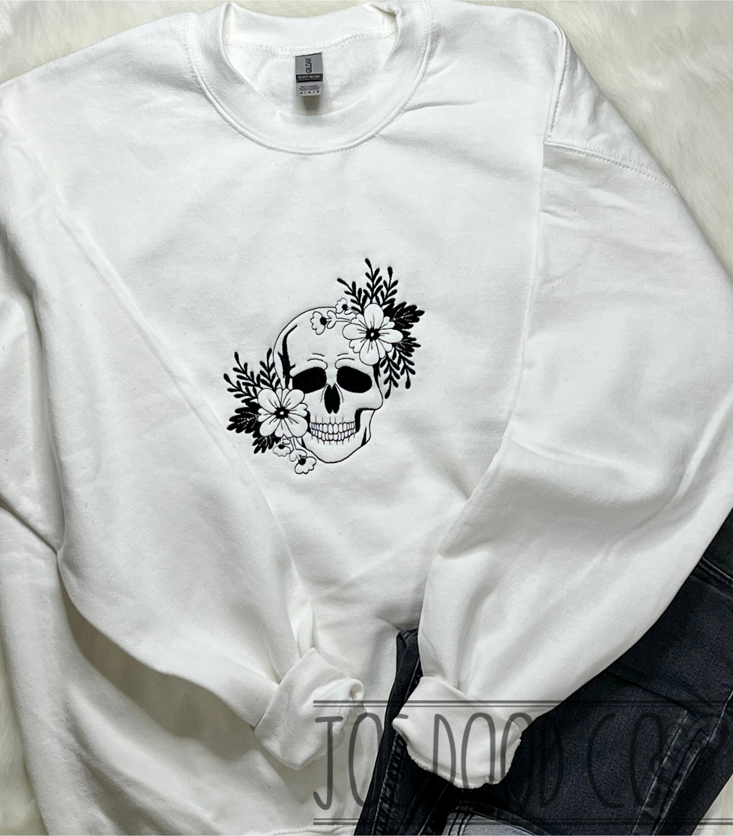 Floral Skull Embroidered Crewneck